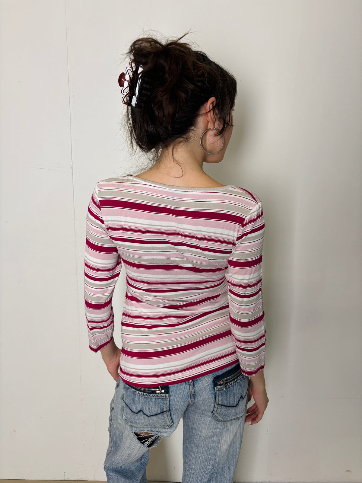 striped v-neck babydoll top