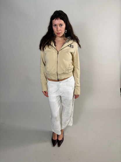 beige fur zip hoodie