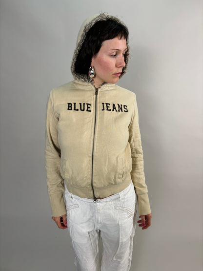 beige fur zip hoodie