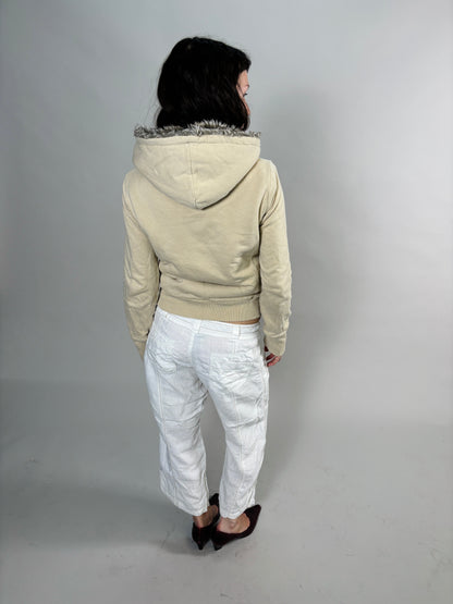 beige fur zip hoodie