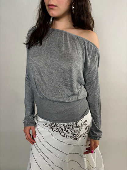 grey flowy blouse