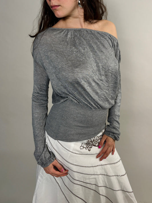 grey flowy blouse