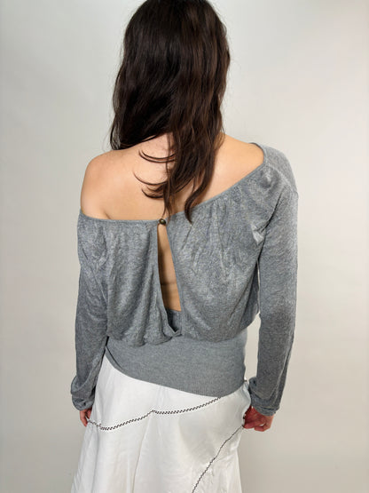 grey flowy blouse