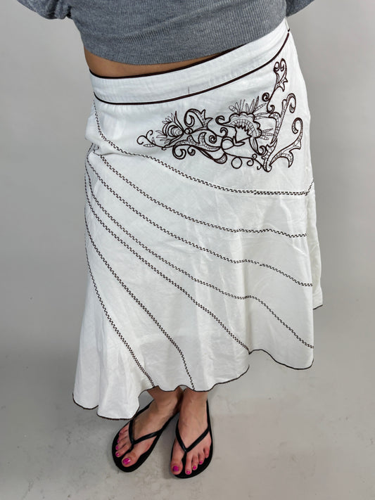 whimsical ebroiled midi skirt