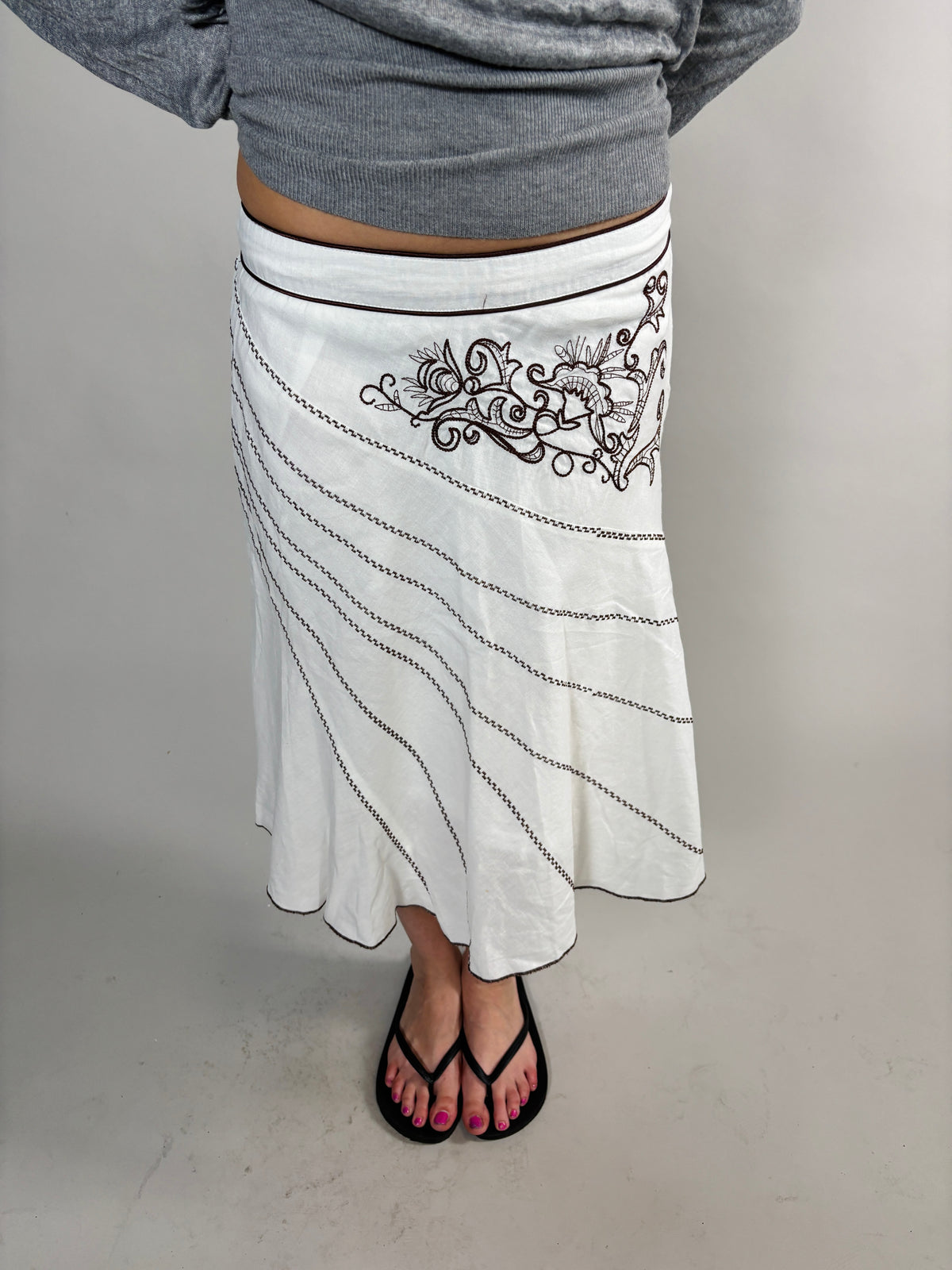 whimsical ebroiled midi skirt