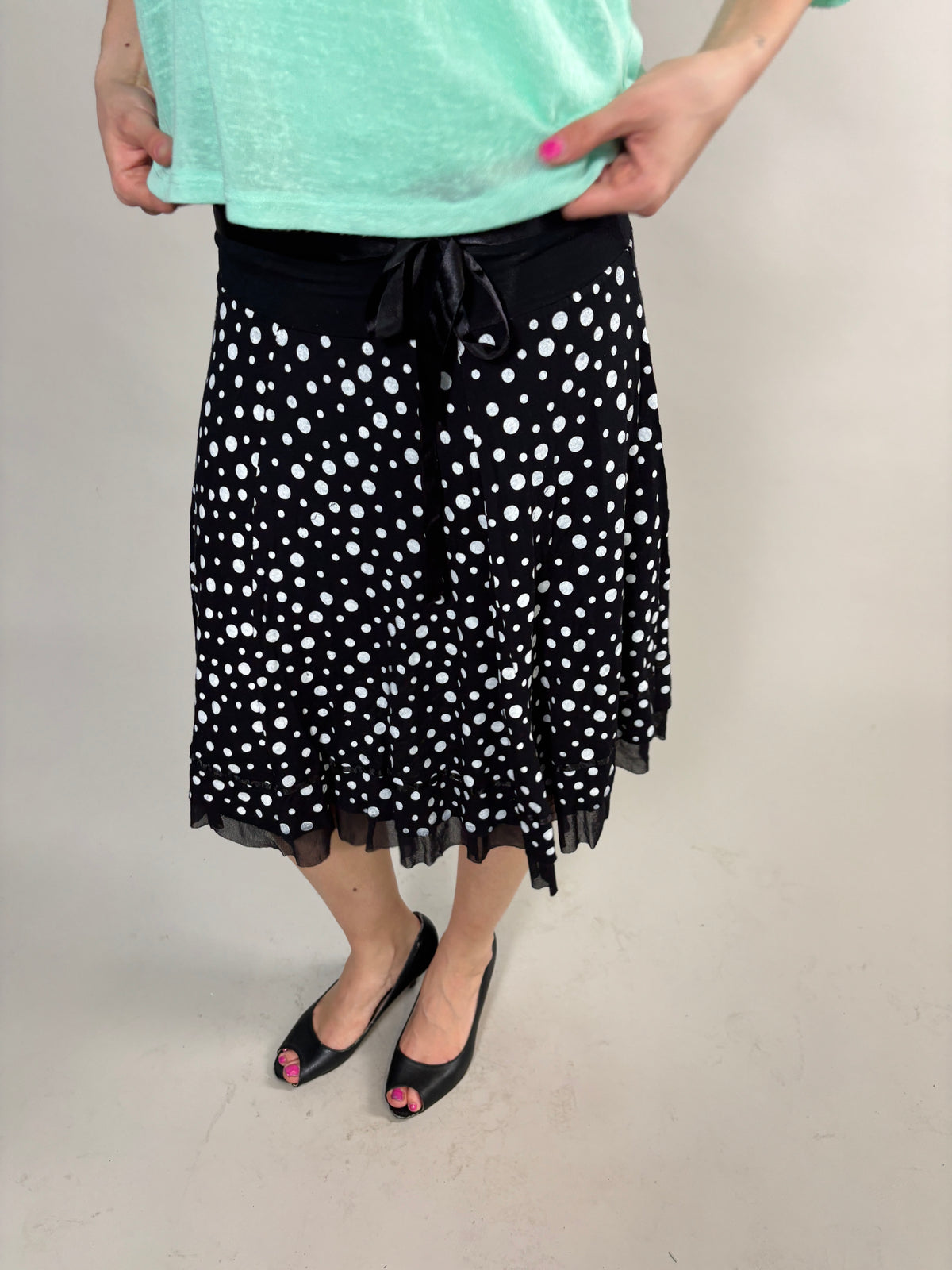 polka dot midi skirt