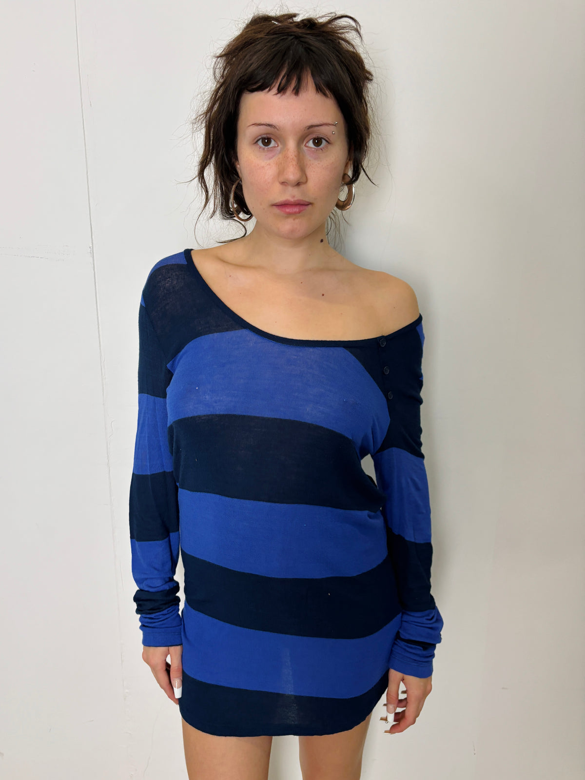 blue striped mini dress