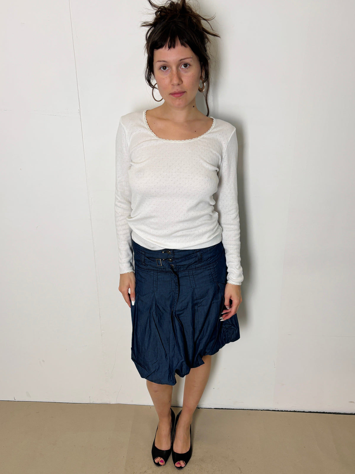 dark blue buble midi skirt