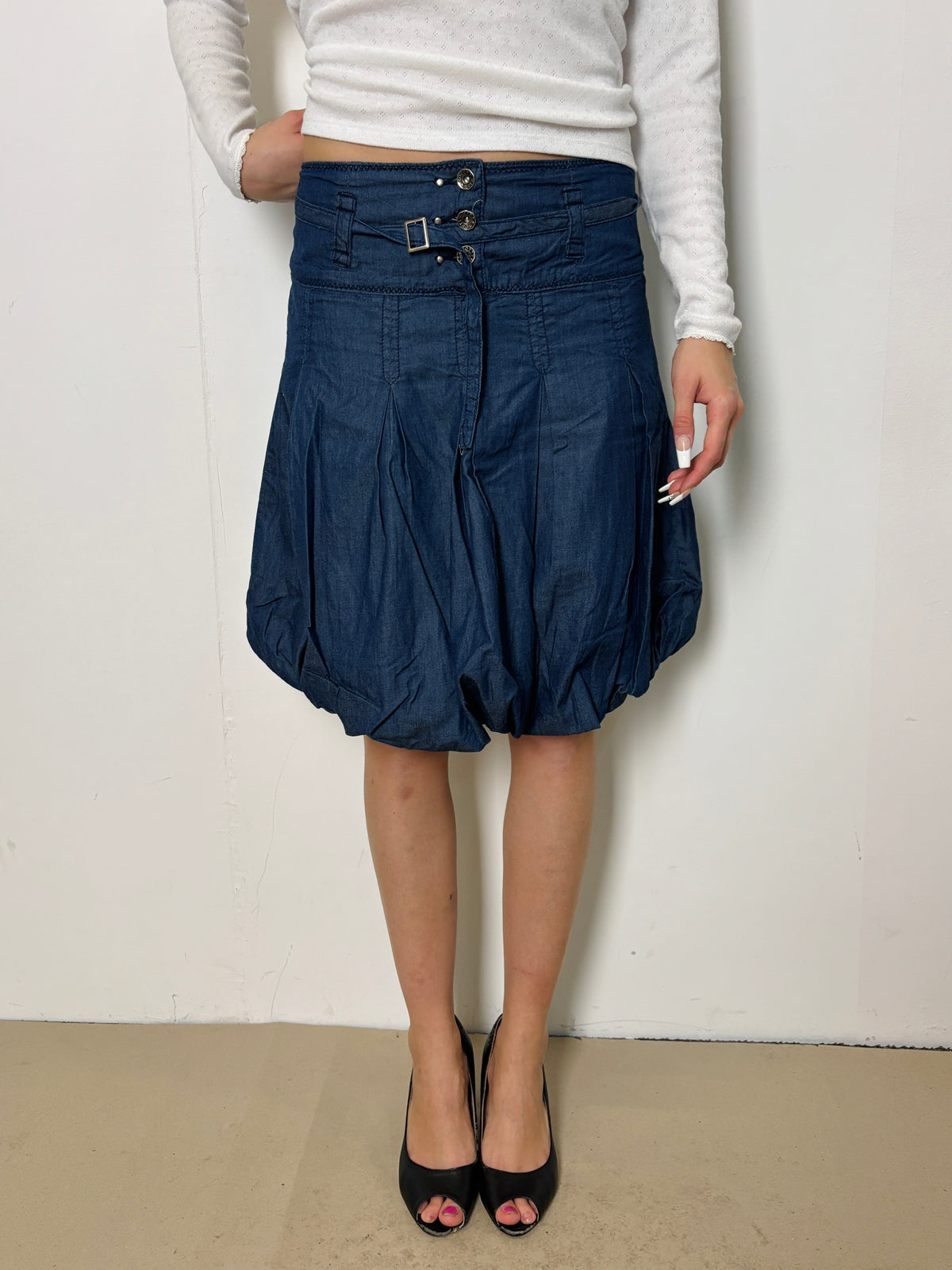 dark blue buble midi skirt